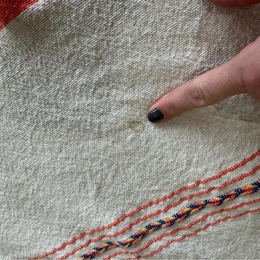 Cream & Orange/Coral Striped Woven Mexican Beach Blanket or Tablecloth